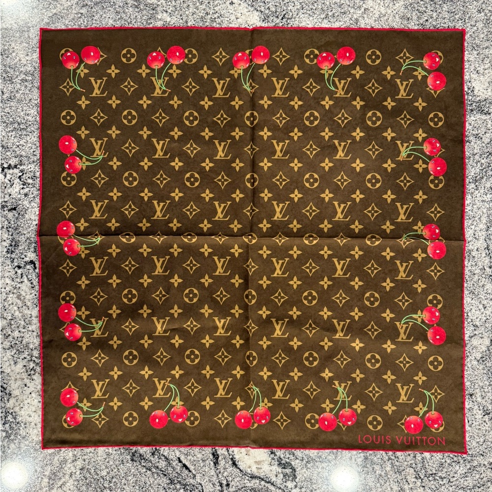 Louis Vuitton x Murakami Cherry Brown and Red Monogram Scarf